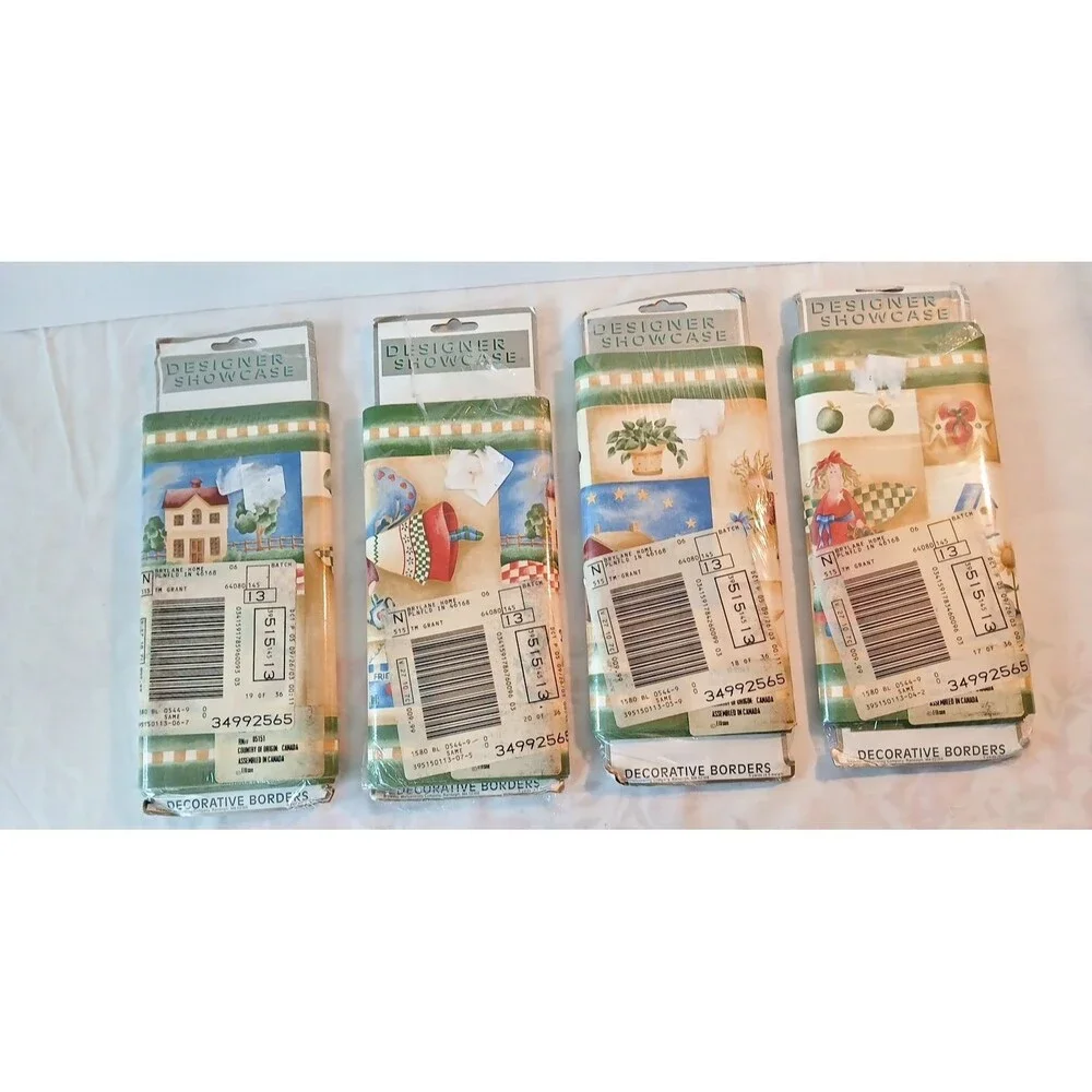 Brewster Wallpaper Border Lot of 4 NOS Patchwork Prepasted Vinyl Washable